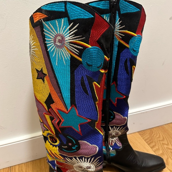 Fun Multi-Color Pattern Knee High Cowboy Boots - Picture 4 of 7